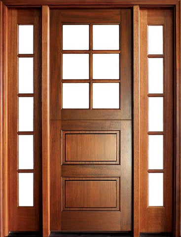 WDMA 56x96 Door (4ft8in by 8ft) Exterior Swing Mahogany Craftsman 2 Panel Horizontal 6 Lite Square Single Door/2Sidelight 1