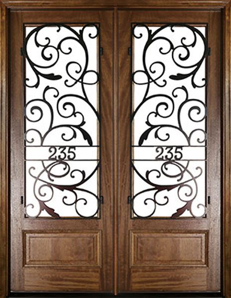 WDMA 58x80 Door (4ft10in by 6ft8in) Exterior Mahogany Wakefield Impact Double Door w Iron #2 1