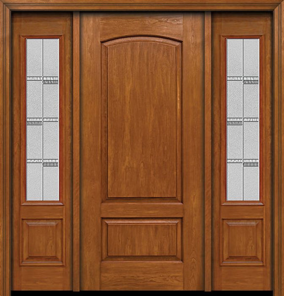 WDMA 58x80 Door (4ft10in by 6ft8in) Exterior Cherry Two Panel Camber Single Entry Door Sidelights Crosswalk Glass 1