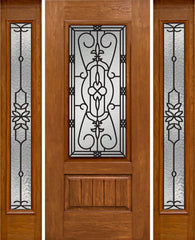 WDMA 58x80 Door (4ft10in by 6ft8in) Exterior Cherry Plank Panel 3/4 Lite Single Entry Door Sidelights Full Lite w/ MD Glass 1