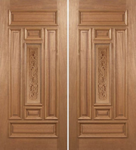 WDMA 60x80 Door (5ft by 6ft8in) Exterior Mahogany Narrow Double Door Carved Panel 1