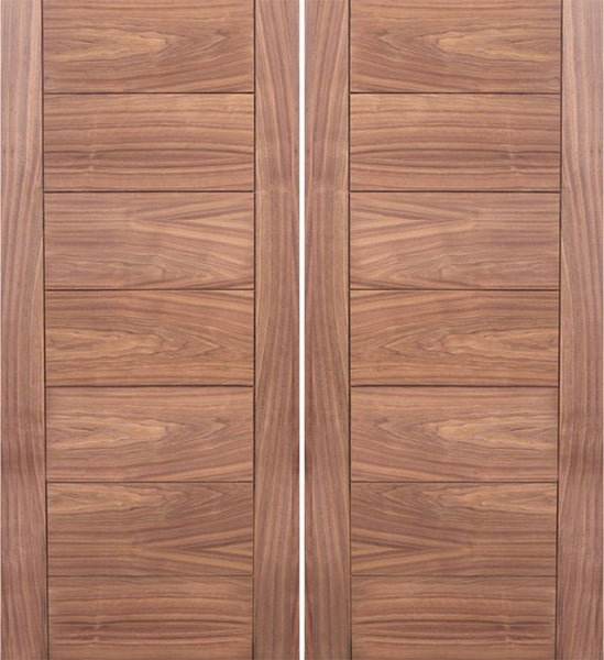 WDMA 60x80 Door (5ft by 6ft8in) Exterior Walnut Flush Panel Contemporary Double Entry Door 1