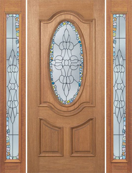 WDMA 60x80 Door (5ft by 6ft8in) Exterior Mahogany Carmel Single Door/2side w/ Tiffany Glass 1