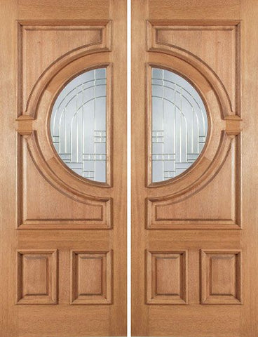 WDMA 60x80 Door (5ft by 6ft8in) Exterior Mahogany Crescent Double Door w/ Y Glass 1