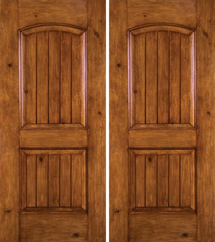 WDMA 60x80 Door (5ft by 6ft8in) Exterior Knotty Alder Alder Rustic V-Grooved Panel Double Entry Door 1