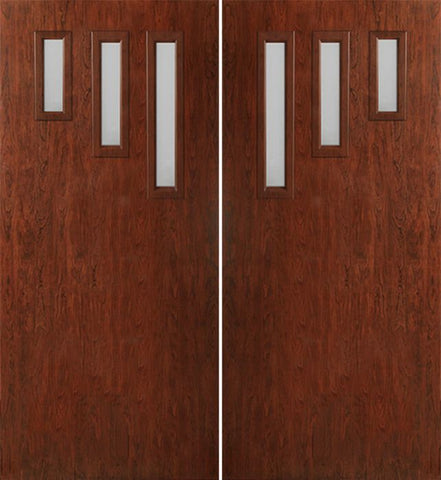 WDMA 60x80 Door (5ft by 6ft8in) Exterior Cherry Contemporary Modern 3 Lite Double Entry Door FC532 1