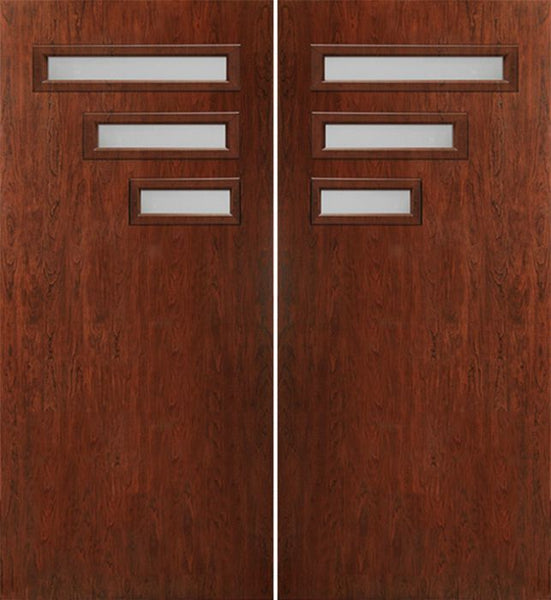 WDMA 60x80 Door (5ft by 6ft8in) Exterior Cherry Contemporary Modern 3 Lite Double Entry Door FC522 1