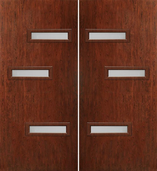 WDMA 60x80 Door (5ft by 6ft8in) Exterior Cherry Contemporary Modern 3 Lite Double Entry Door FC552 1