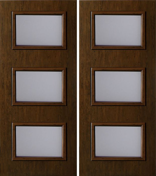 WDMA 60x80 Door (5ft by 6ft8in) Exterior Cherry Contemporary Three Lite Double Entry Door 1