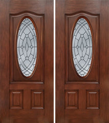 WDMA 60x80 Door (5ft by 6ft8in) Exterior Mahogany Oval Three Panel Double Entry Door EE Glass 1