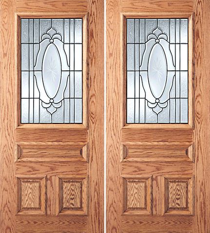 WDMA 60x80 Door (5ft by 6ft8in) Exterior Mahogany 3-Panel 1/2 Lite Front Double Door Crystal Etched Sunburst Glass 1