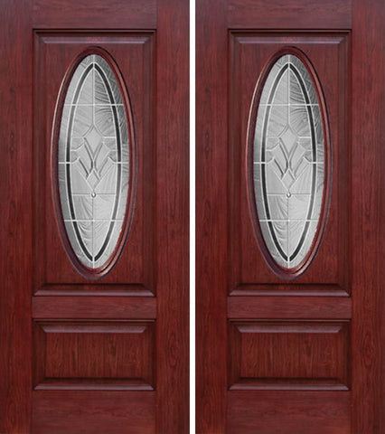 WDMA 60x80 Door (5ft by 6ft8in) Exterior Cherry Oval Two Panel Double Entry Door RA Glass 1