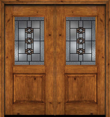 WDMA 60x80 Door (5ft by 6ft8in) Exterior Cherry Alder Rustic Plain Panel 1/2 Lite Double Entry Door Mission Ridge Glass 1