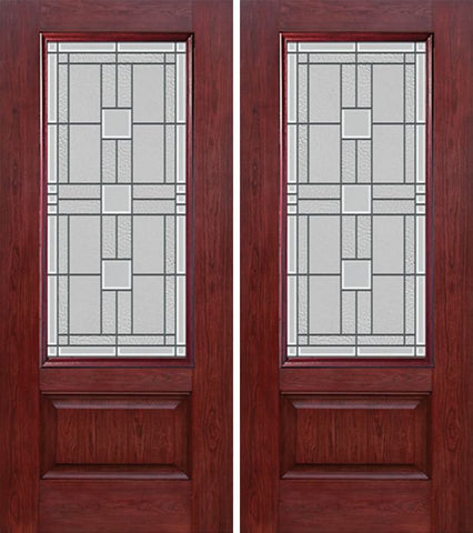 WDMA 60x80 Door (5ft by 6ft8in) Exterior Cherry 3/4 Lite 1 Panel Double Entry Door MO Glass 1