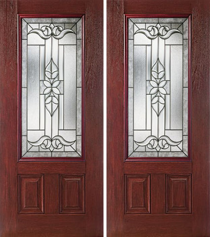 WDMA 60x80 Door (5ft by 6ft8in) Exterior Cherry 3/4 Lite Two Panel Double Entry Door CD Glass 1