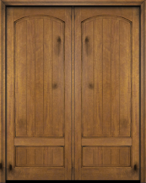 WDMA 60x96 Door (5ft by 8ft) Interior Swing Mahogany 2 Panel Arch Top V-Grooved Plank Exterior or Double Door 1