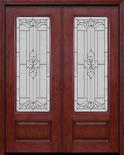 WDMA 60x96 Door (5ft by 8ft) Exterior Cherry 96in 3/4 Lite Double Entry Door Cadence Glass 1