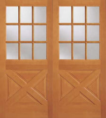 WDMA 64x80 Door (5ft4in by 6ft8in) Exterior Fir 2035 9 Lite Crossbuck Panel Double Door 1