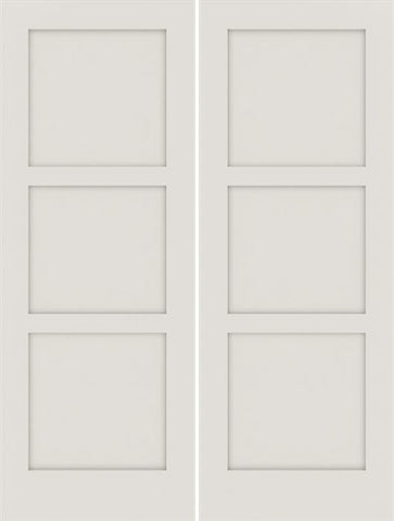 WDMA 64x80 Door (5ft4in by 6ft8in) Interior Swing Smooth 80in 20 min Fire Rated Primed 3 Panel Shaker Double Door|1-3/4in Thick 1