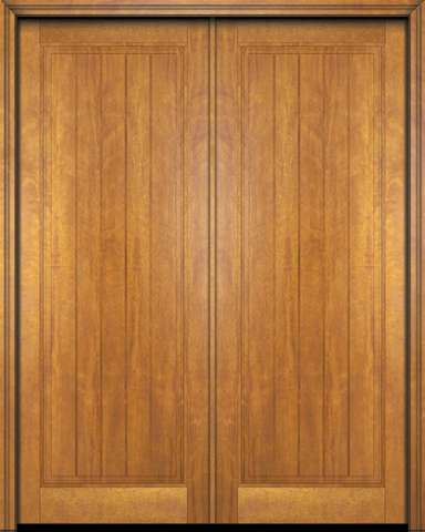 WDMA 64x80 Door (5ft4in by 6ft8in) Exterior Barn Mahogany Rustic-Old World Home Style 1 Panel V-Grooved Plank or Interior Double Door 1