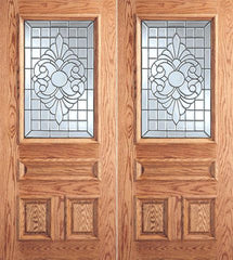 WDMA 64x80 Door (5ft4in by 6ft8in) Exterior Mahogany Scrollwork Grid Design Glass 3-Panel 1/2 Lite Double Door 1