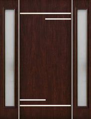 WDMA 64x80 Door (5ft4in by 6ft8in) Exterior Cherry Contemporary Stainless Steel Bars Single Fiberglass Entry Door Sidelights FC674SS 1