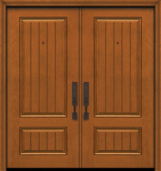 WDMA 64x80 Door (5ft4in by 6ft8in) Exterior Mahogany 80in Double 2 Panel Square V-Grooved Door 1