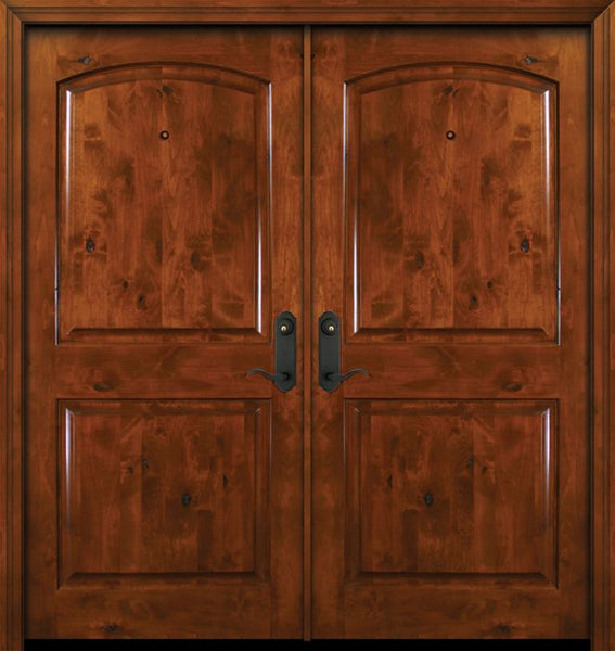 WDMA 64x80 Door (5ft4in by 6ft8in) Exterior Knotty Alder 80in Double Arch 2 Panel Estancia Alder Door 1