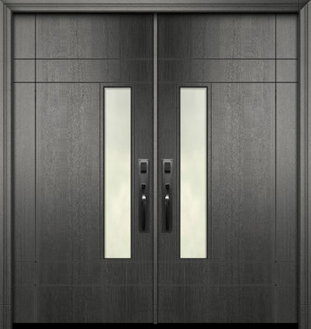 WDMA 64x80 Door (5ft4in by 6ft8in) Exterior Mahogany 80in Double Santa Barbara Contemporary Door w/Textured Glass 1