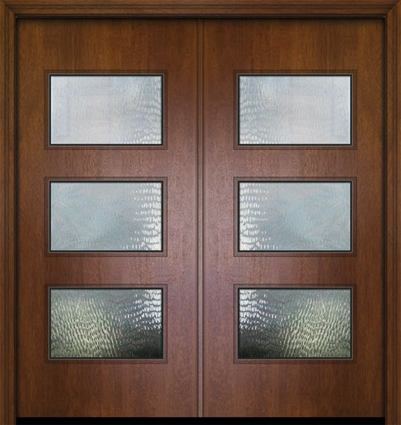 WDMA 64x80 Door (5ft4in by 6ft8in) Exterior Mahogany 80in Double Santa Monica Contemporary Door w/Textured Glass 1