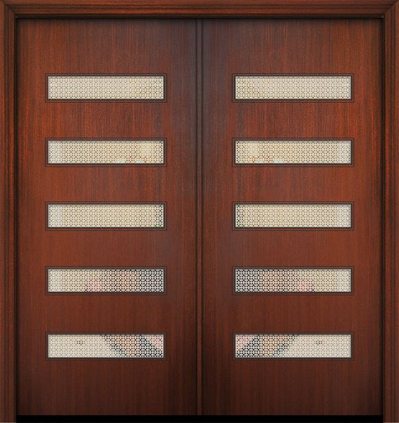 WDMA 64x80 Door (5ft4in by 6ft8in) Exterior Mahogany 80in Double Beverly Solid Contemporary Door w/Metal Grid 1