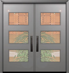 WDMA 64x80 Door (5ft4in by 6ft8in) Exterior Smooth 80in Double Santa Monica Solid Contemporary Door w/Metal Grid 1