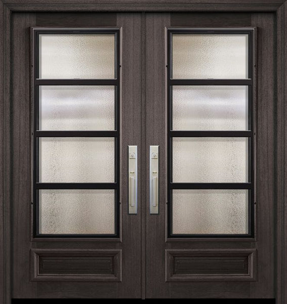 WDMA 64x80 Door (5ft4in by 6ft8in) Exterior Mahogany 80in Double 3/4 Lite Urban Steel Grille Portobello Door 1