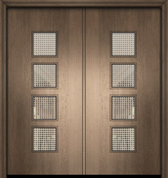 WDMA 64x80 Door (5ft4in by 6ft8in) Exterior Mahogany 80in Double Venice Contemporary Door w/Metal Grid 1