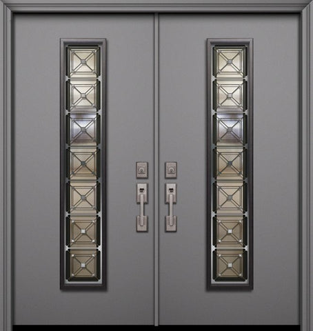 WDMA 64x80 Door (5ft4in by 6ft8in) Exterior Smooth 80in Double Malibu Solid Contemporary Door with Speakeasy 1