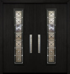 WDMA 64x80 Door (5ft4in by 6ft8in) Exterior Mahogany 80in Double Malibu Solid Contemporary Door with Speakeasy 1