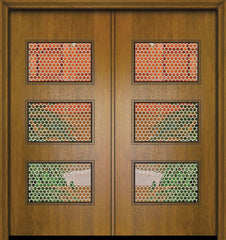 WDMA 64x80 Door (5ft4in by 6ft8in) Exterior Mahogany 80in Double Santa Monica Contemporary Door w/Metal Grid 1