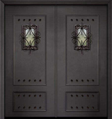 WDMA 64x80 Door (5ft4in by 6ft8in) Exterior 80in ThermaPlus Steel 2 Panel Double Door with Speakeasy / Clavos 1