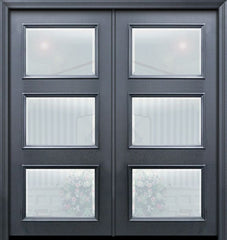 WDMA 64x80 Door (5ft4in by 6ft8in) Exterior 80in ThermaPlus Steel 3 Lite Continental Double Door w/ Beveled Glass 1