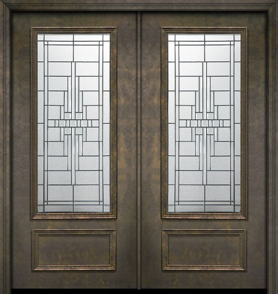 WDMA 64x80 Door (5ft4in by 6ft8in) Exterior 80in ThermaPlus Steel Remington 1 Panel 3/4 Lite Double Door 1