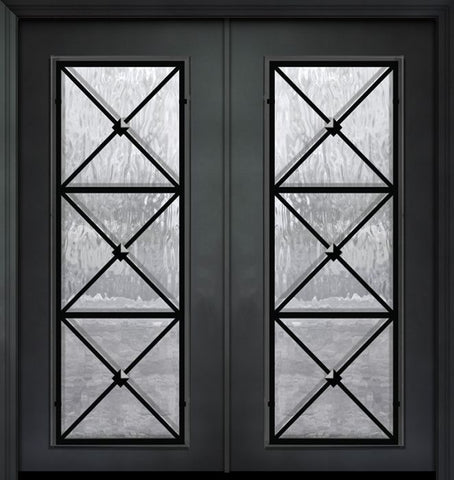 WDMA 64x80 Door (5ft4in by 6ft8in) Exterior 80in ThermaPlus Steel Republic 1 Panel Full Lite Double Door 1