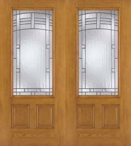 WDMA 64x80 Door (5ft4in by 6ft8in) Exterior Oak Fiberglass Impact Door 3/4 Lite Maple Park 6ft8in Double 1