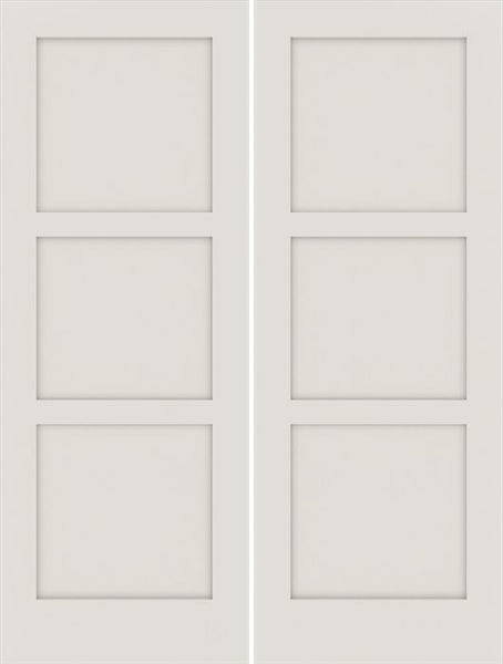 WDMA 64x96 Door (5ft4in by 8ft) Interior Swing Smooth 96in 20 min Fire Rated Primed 3 Panel Shaker Double Door|1-3/4in Thick 1