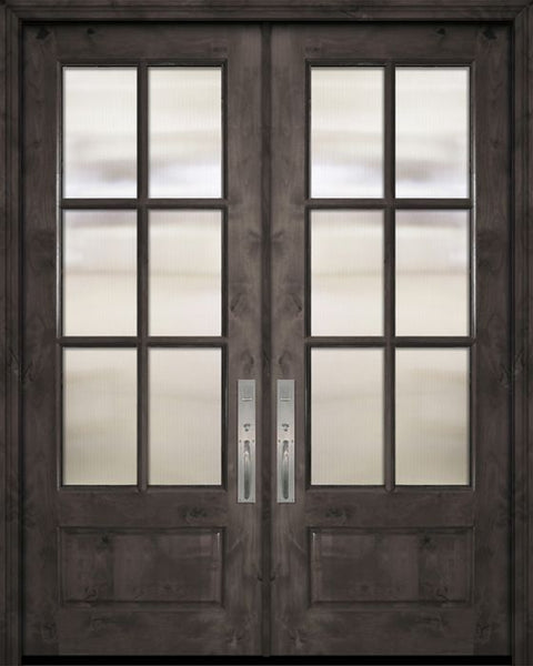 WDMA 64x96 Door (5ft4in by 8ft) Exterior Knotty Alder 96in Double 3/4 Lite 6 Lite SDL Estancia Alder Door 1