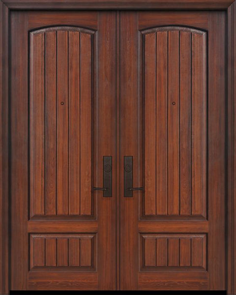 WDMA 64x96 Door (5ft4in by 8ft) Exterior Cherry 96in Double 2 Panel Arch V-Grooved or Knotty Alder Door 1