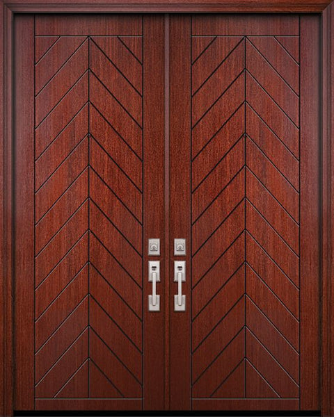 WDMA 64x96 Door (5ft4in by 8ft) Exterior Mahogany 96in Double Chevron Solid Contemporary Door 1