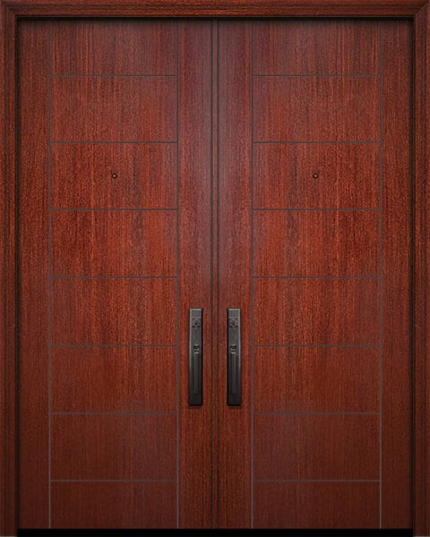 WDMA 64x96 Door (5ft4in by 8ft) Exterior Mahogany 96in Double Brentwood Solid Contemporary Door 1