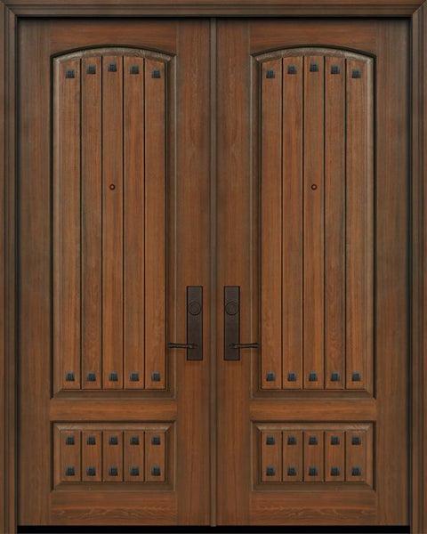 WDMA 64x96 Door (5ft4in by 8ft) Exterior Cherry 96in Double 2 Panel Arch V-Grooved or Knotty Alder Door with Clavos 1