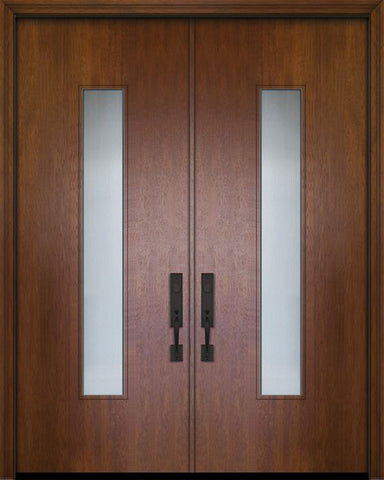 WDMA 64x96 Door (5ft4in by 8ft) Exterior Mahogany 96in Double Malibu Solid Contemporary Door w/Textured Glass 1