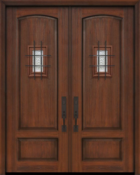 WDMA 64x96 Door (5ft4in by 8ft) Exterior Cherry IMPACT | 96in Double 2 Panel Arch or Knotty Alder Door with Speakeasy 1